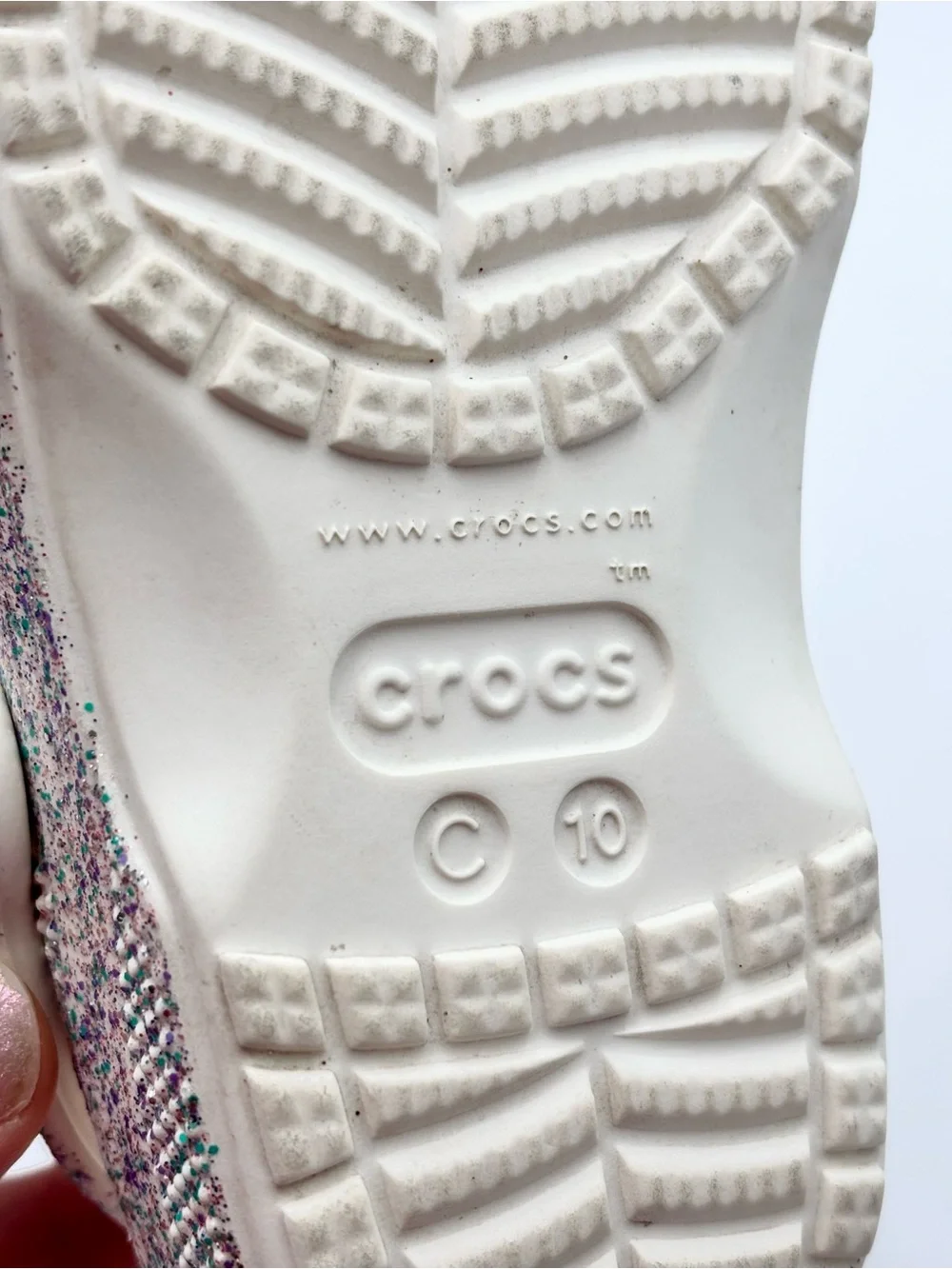 CROCS Kids Glitter Double-Strap Sandal Clog - White Multicolor Sparkle Size 10C